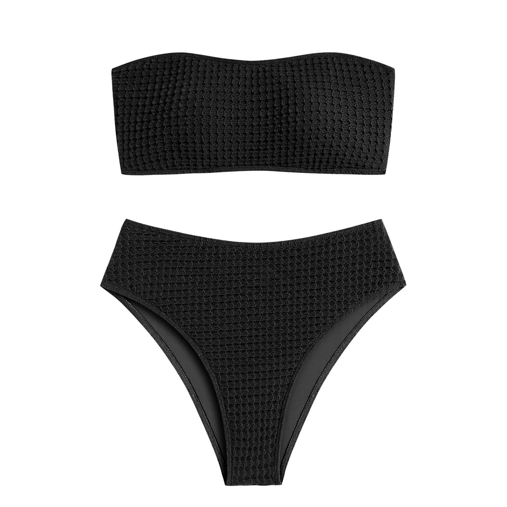 NWT ZAFUL Black Bandeau‎ Bikini Set High Cut High Rise Strapless Small